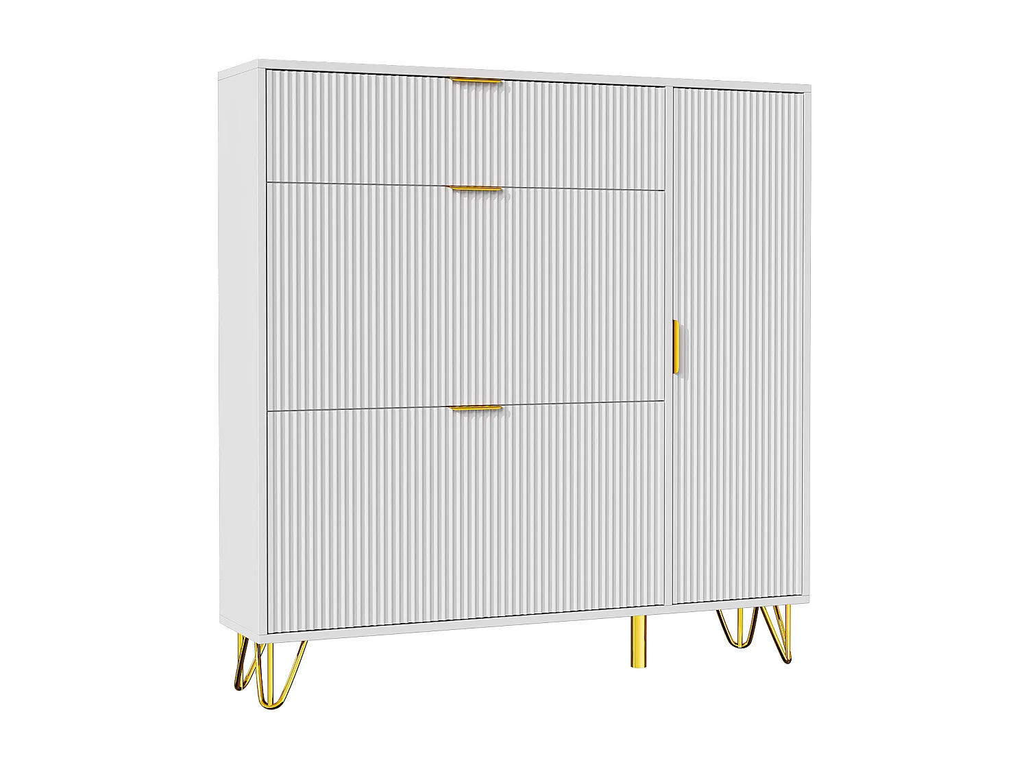 Meuble à chaussures blanc à 3 abattants et 1 porte, avec étagères réglables, 110 x 24 x 118,5 cm