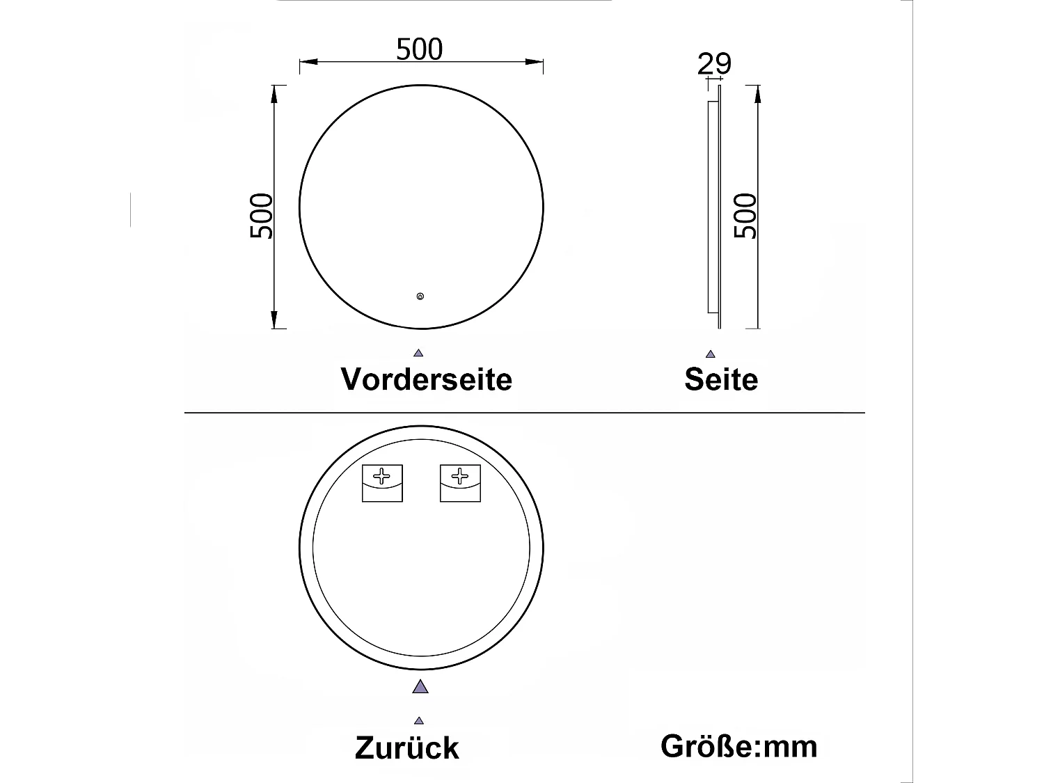 AICA LED Badspiegel ф50cm mit Kaltweiß Dimmbar Memory-Funktion - LED Hinterbeleuchtung - Rund