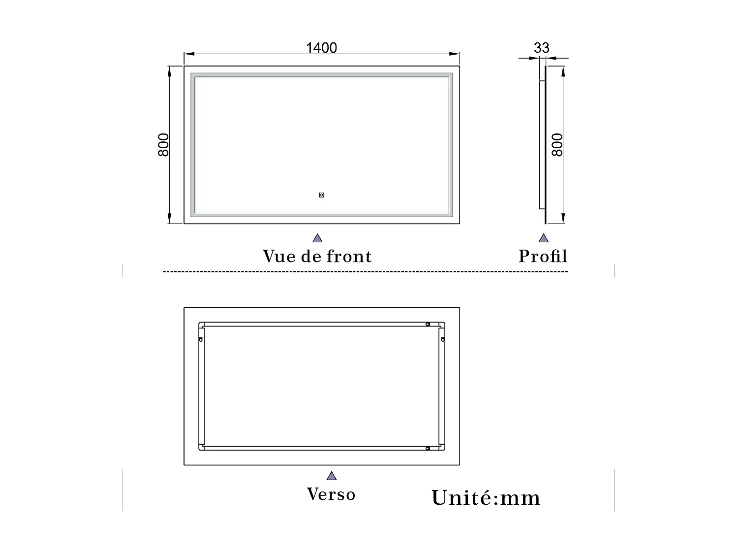 Miroir de salle de bain lumineux L.140 x H.80 cm avec Anti-Buée + 3 Couleurs + Dimmable, Miroir LED Mural