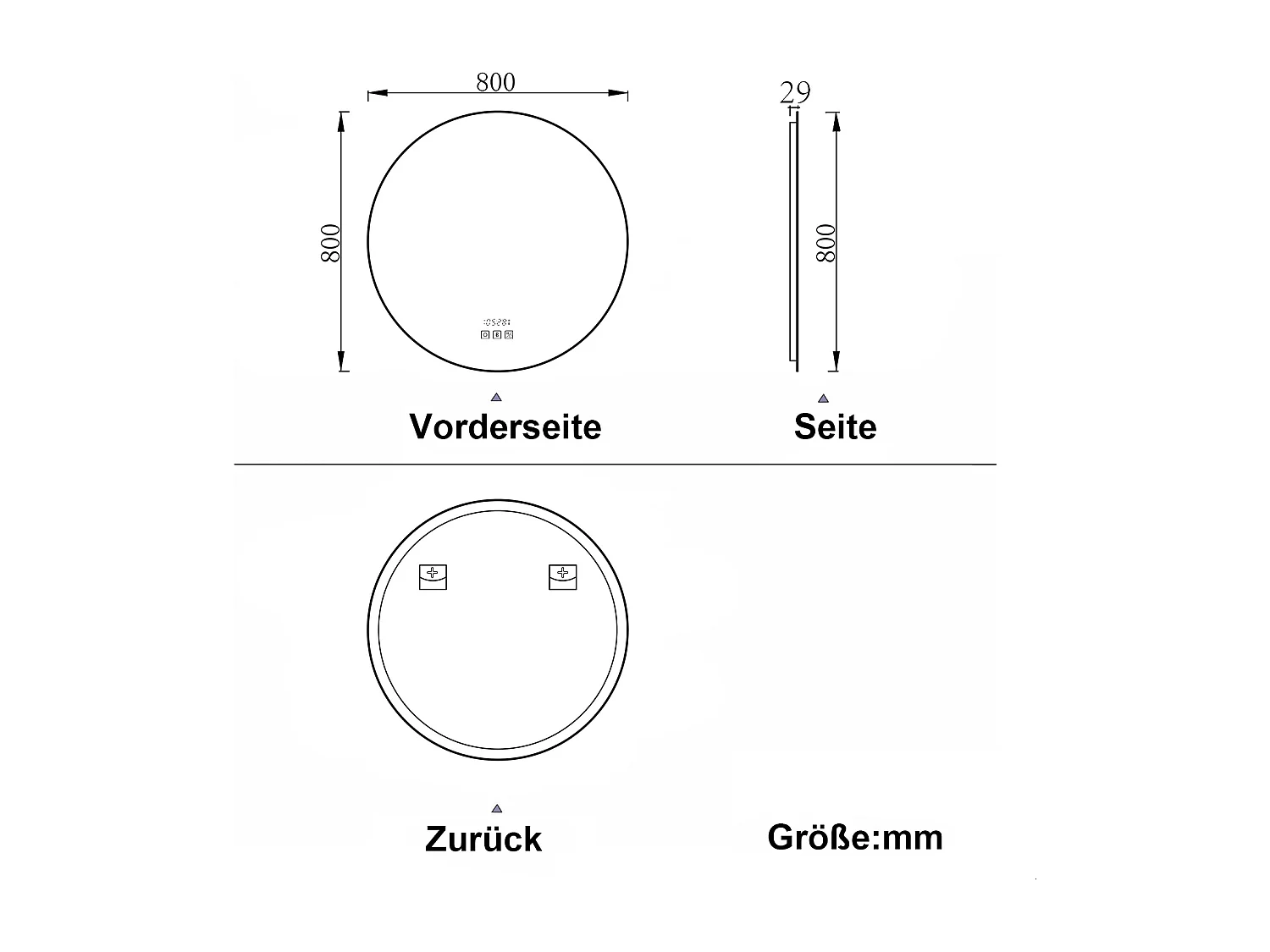 AICA LED Badspiegel Rund 80cm Bluetooth Uhr Anti-Beschlag 3 Lichfarbe Dimmbar Memory-Funktion