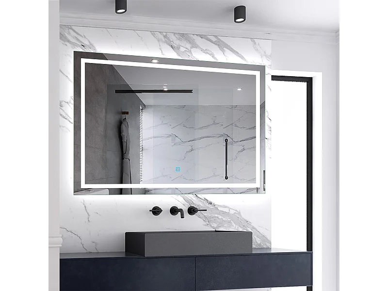 Miroir de salle de bain lumineux L.110 x H.80 cm avec Dimmable + Mémoire + D'arrêt automatique, Miroir LED Mural