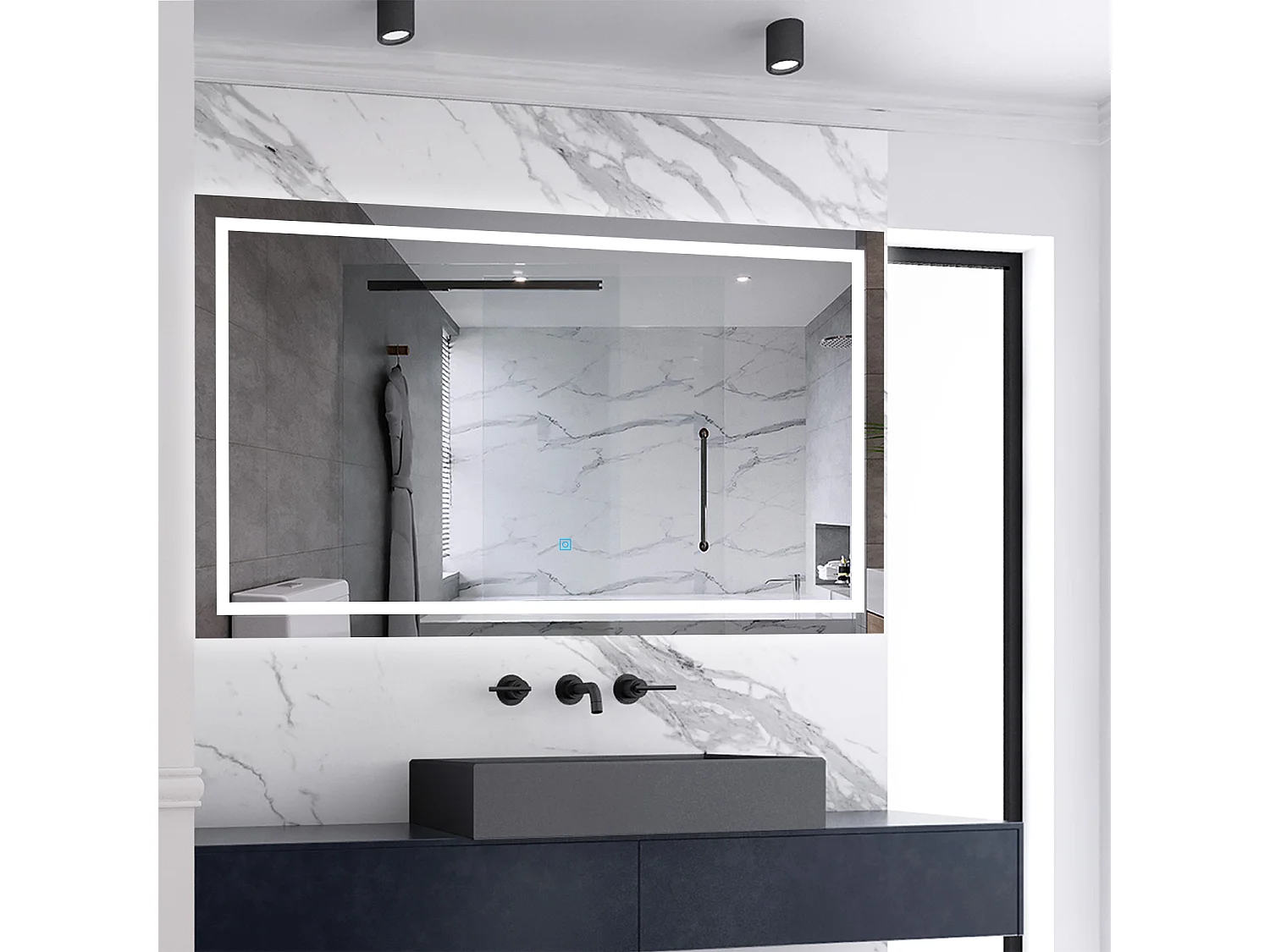 Miroir de salle de bain lumineux L.150 x H.70 cm avec Dimmable + Mémoire + D'arrêt automatique, Miroir LED Mural