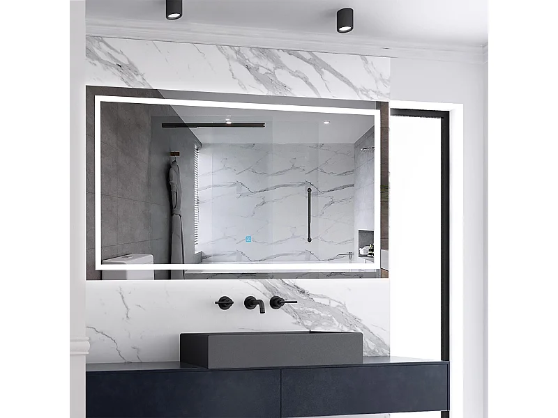 Miroir de salle de bain lumineux L.150 x H.70 cm avec Dimmable + Mémoire + D'arrêt automatique, Miroir LED Mural