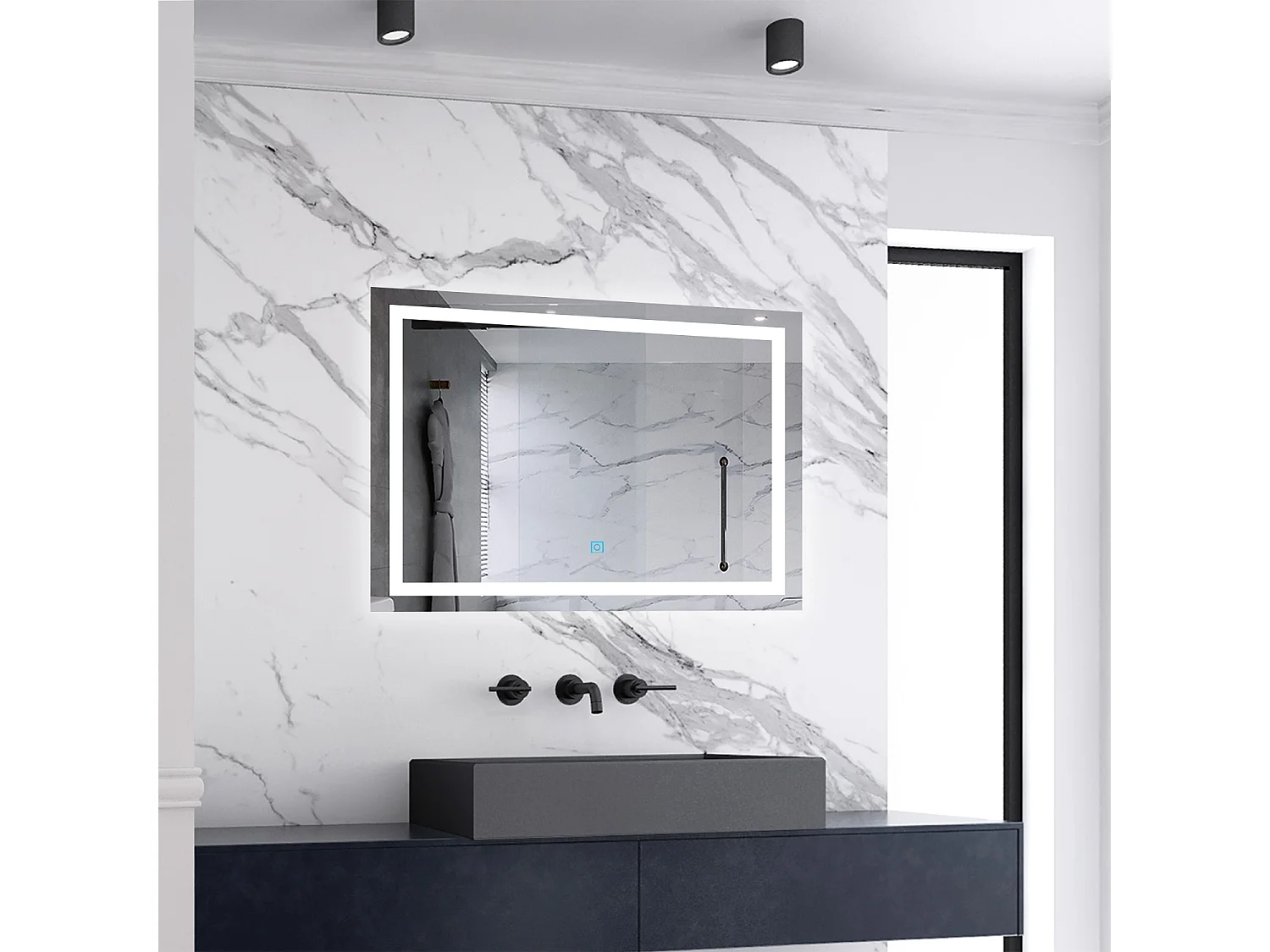 Miroir de salle de bain lumineux L.70 x H.50 cm avec Dimmable + Mémoire + D'arrêt automatique, Miroir LED Mural