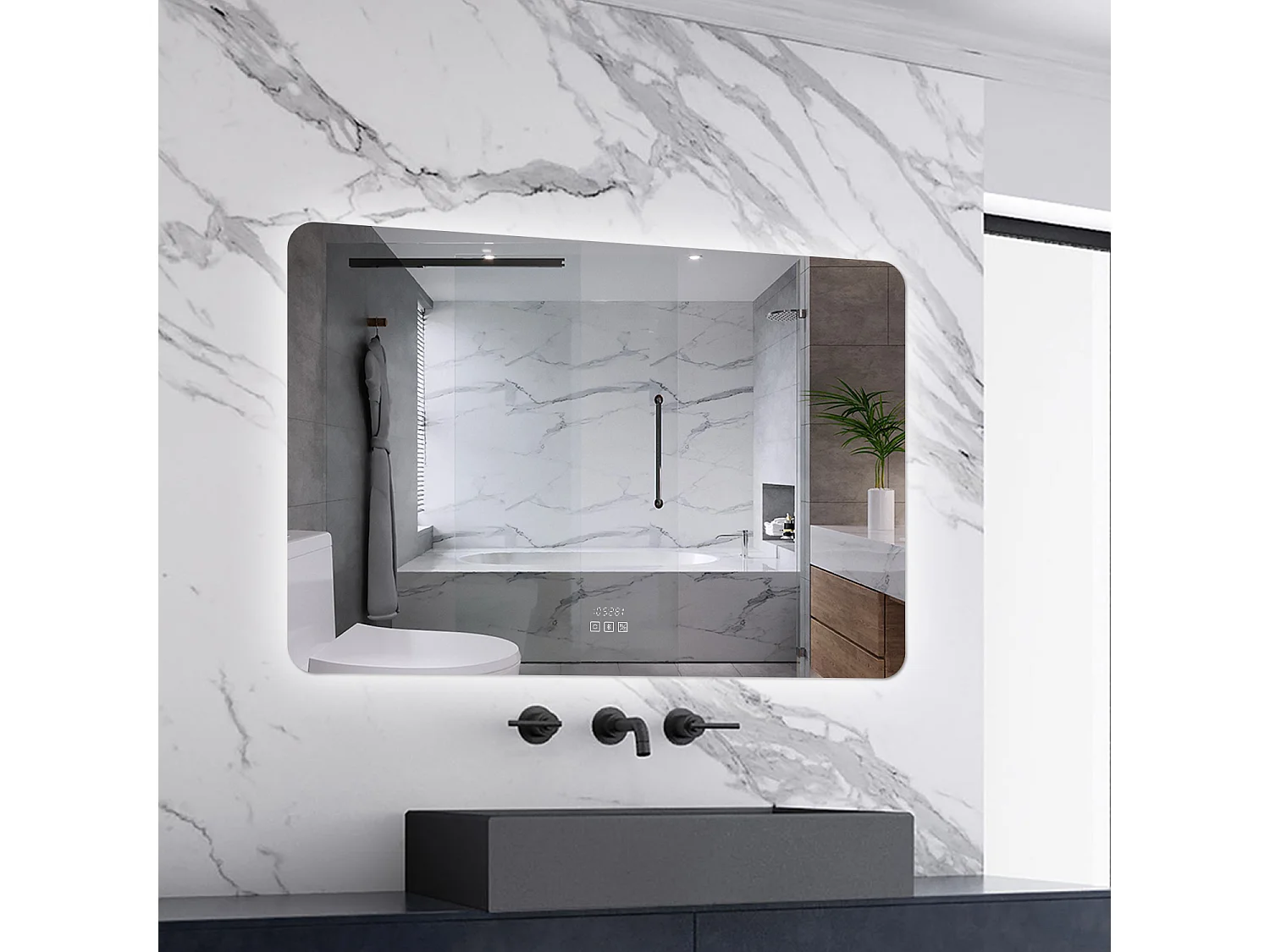 AICA LED Badspiegel 120x80cm Bluetooth Uhr Anti-Beschlag 3 Lichfarbe Dimmbar Memory-Funktion