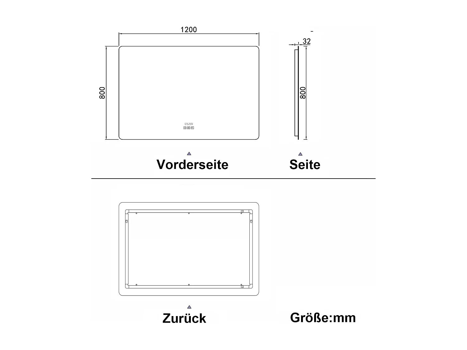 AICA LED Badspiegel 120x80cm Bluetooth Uhr Anti-Beschlag 3 Lichfarbe Dimmbar Memory-Funktion