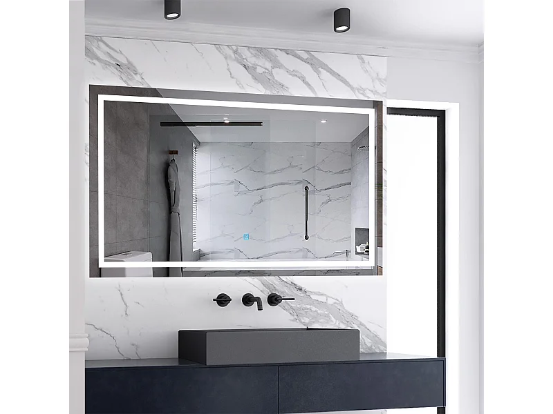 Miroir de salle de bain lumineux L.140 x H.70 cm avec Dimmable + Mémoire + D'arrêt automatique, Miroir LED Mural
