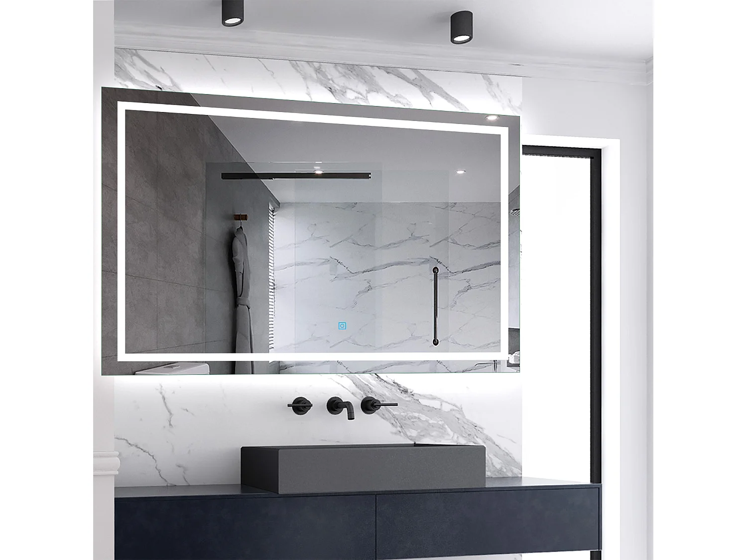 Miroir de salle de bain lumineux L.160 x H.80 cm avec Dimmable + Mémoire + D'arrêt automatique, Miroir LED Mural
