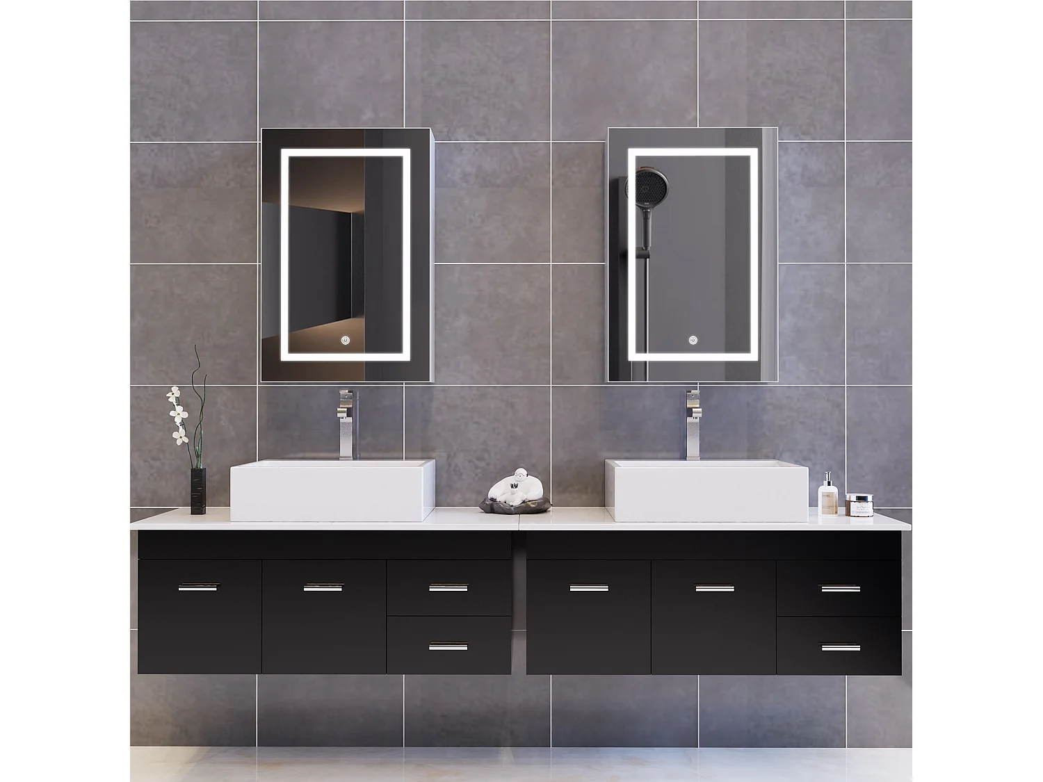 Badkamerspiegel met ledverlichting, opbergruimte, 3 instelbare lichtkleuren, 50 x 70 cm