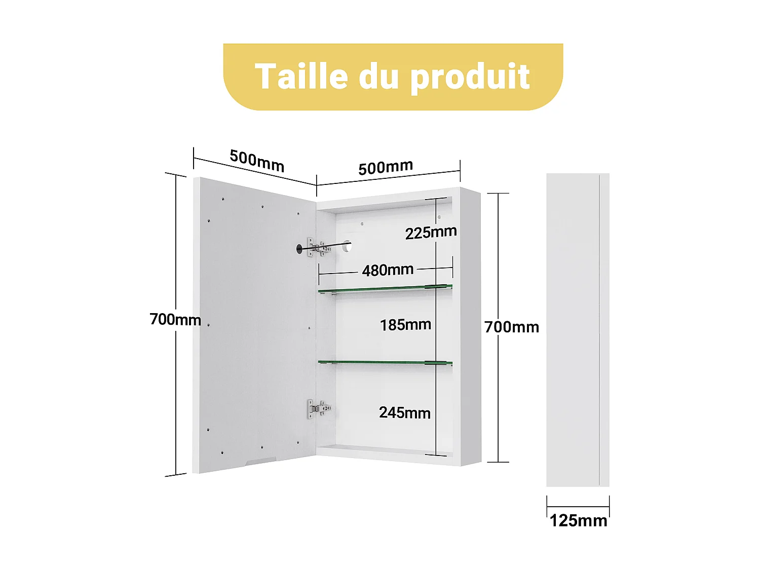 Badkamerspiegel met ledverlichting, opbergruimte, 3 instelbare lichtkleuren, 50 x 70 cm
