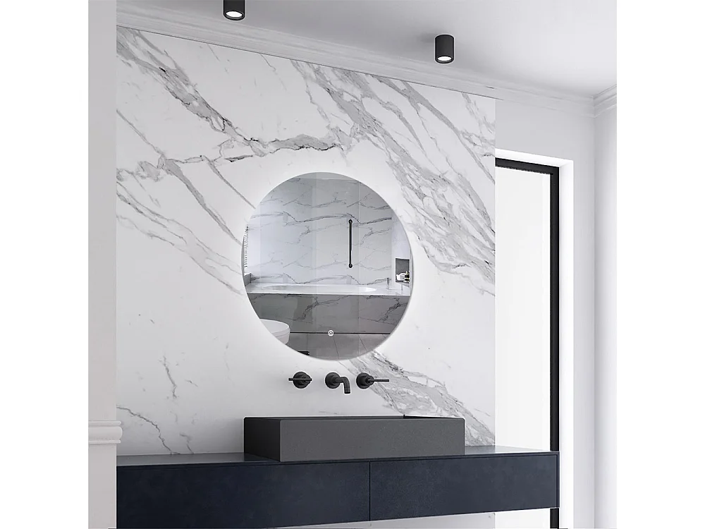 AICA LED Badspiegel ф60cm mit Kaltweiß Dimmbar Memory-Funktion - LED Hinterbeleuchtung - Rund