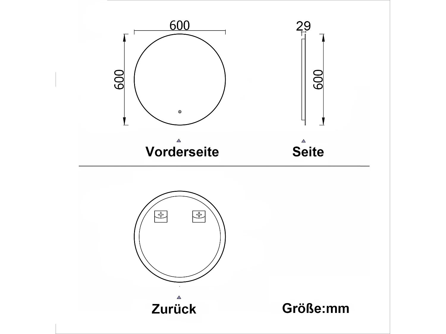 AICA LED Badspiegel ф60cm mit Kaltweiß Dimmbar Memory-Funktion - LED Hinterbeleuchtung - Rund