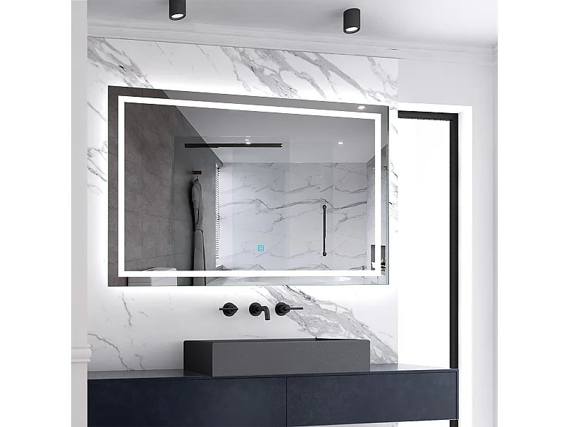 Miroir de salle de bain lumineux L.110 x H.70 cm avec Dimmable + Mémoire + D'arrêt automatique, Miroir LED Mural