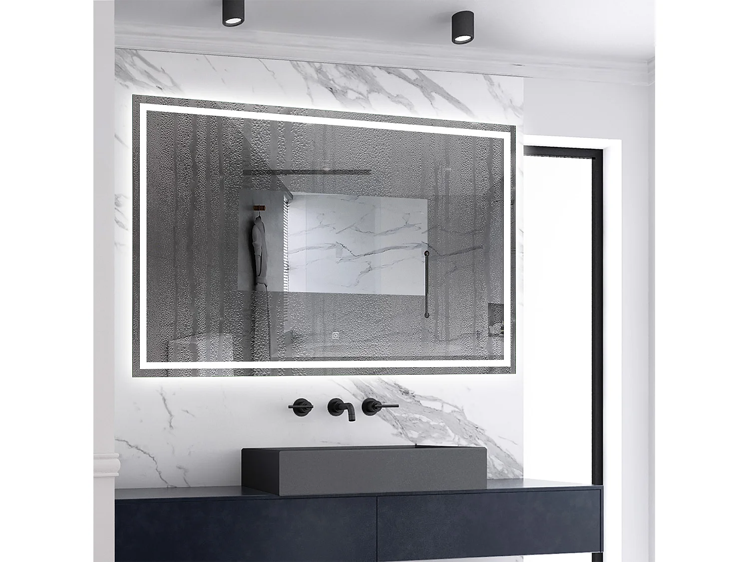 Miroir de salle de bain lumineux L.150 x H.80 cm avec Anti-Buée + 3 Couleurs + Dimmable, Miroir LED Mural