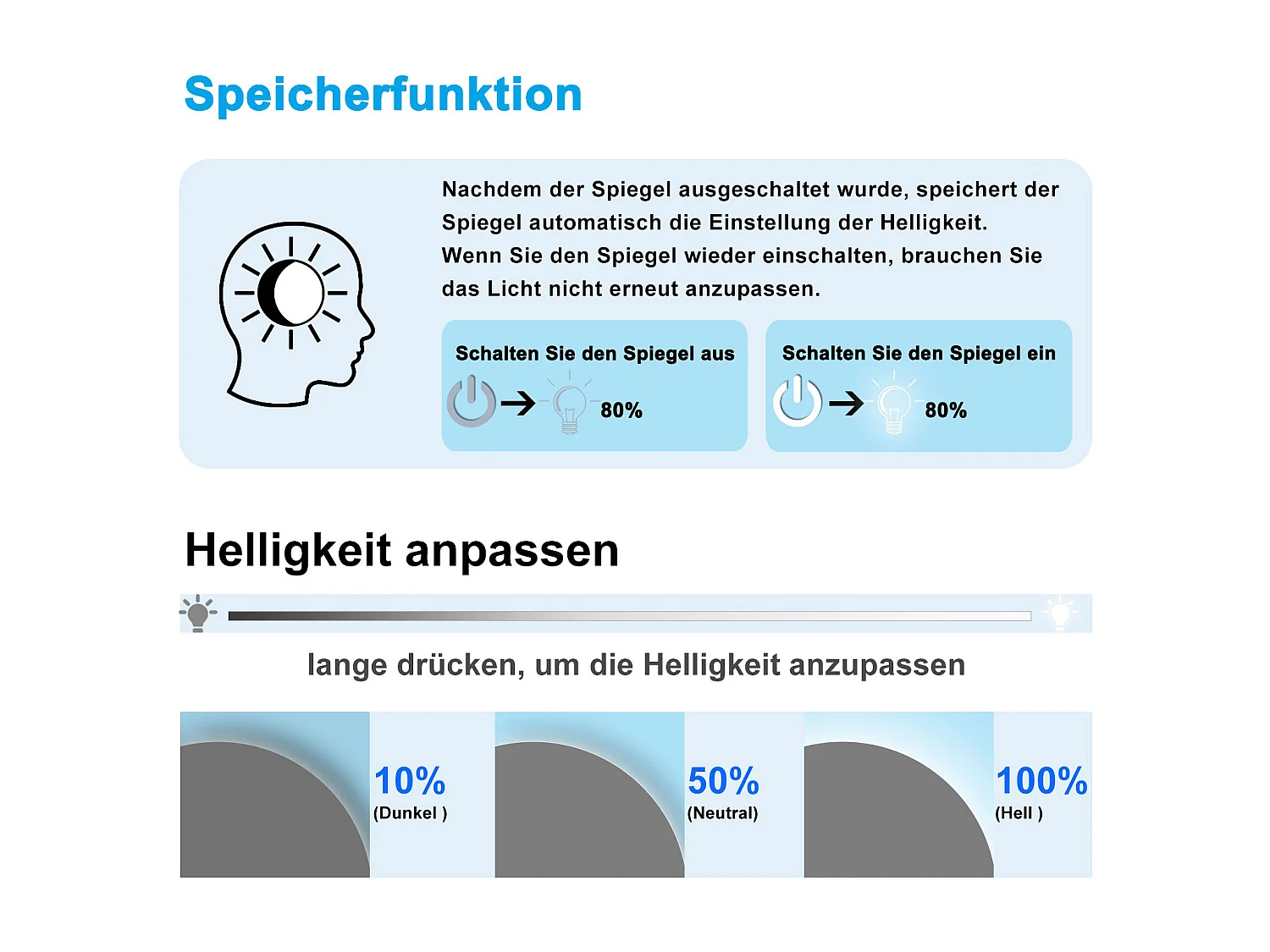AICA LED Badspiegel ф70cm mit Kaltweiß Dimmbar Memory-Funktion - LED Hinterbeleuchtung - Rund