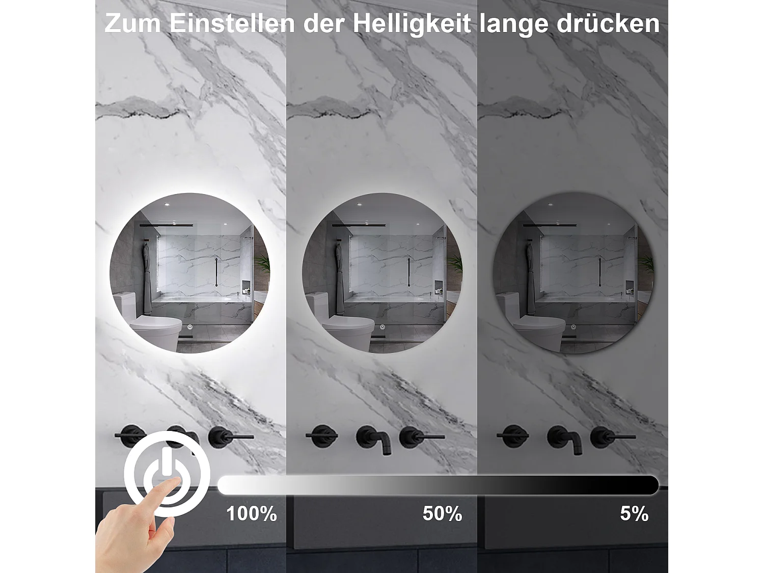 AICA LED Badspiegel ф70cm mit Kaltweiß Dimmbar Memory-Funktion - LED Hinterbeleuchtung - Rund