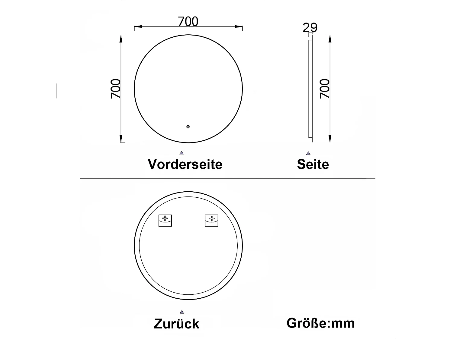 AICA LED Badspiegel ф70cm mit Kaltweiß Dimmbar Memory-Funktion - LED Hinterbeleuchtung - Rund