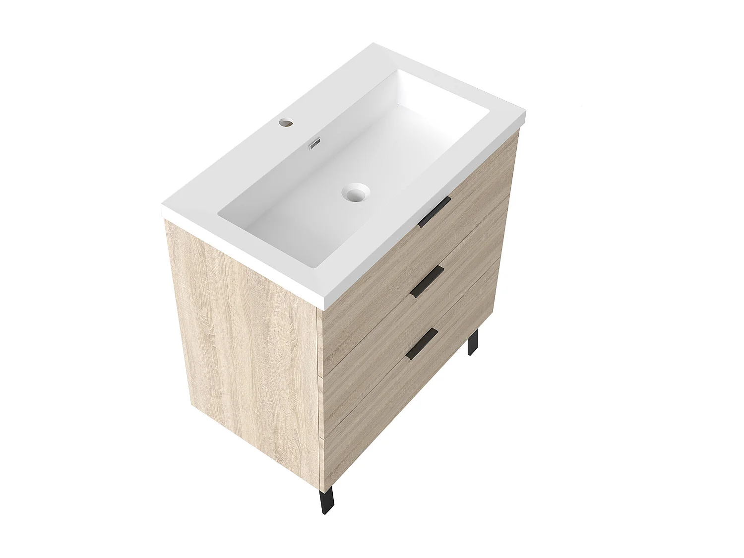 AICA Meuble salle de bain 80cm avec 3 tiroirs + 2 Pieds, Meuble simple vasque, Chêne