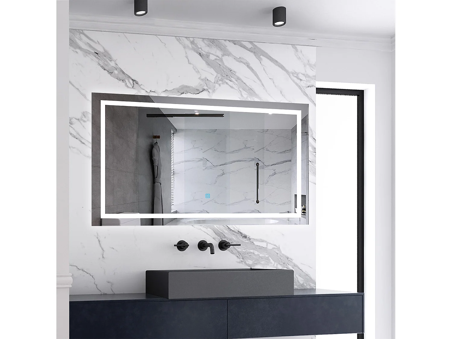 Miroir de salle de bain lumineux L.100 x H.60 cm avec Dimmable + Mémoire + D'arrêt automatique, Miroir LED Mural