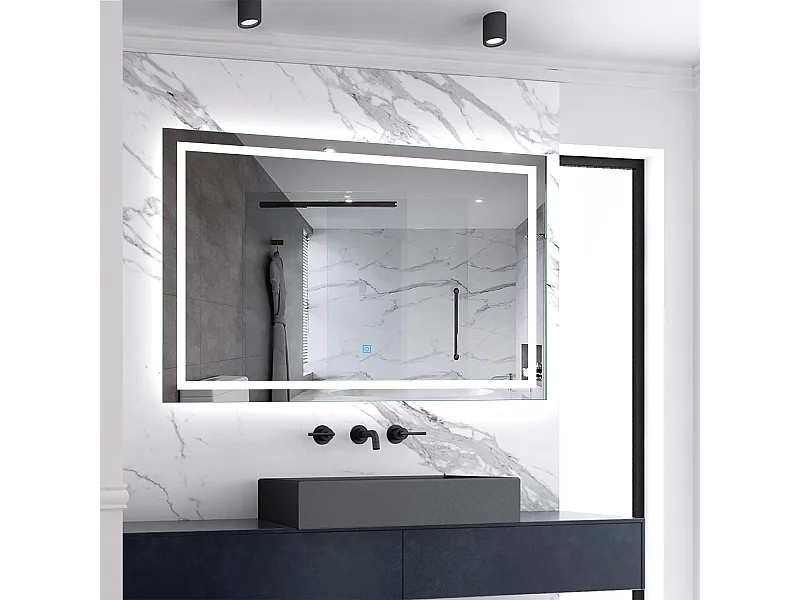 Miroir de salle de bain lumineux L.100 x H.70 cm avec Anti-Buée + 3 Couleurs + Dimmable, Miroir LED Mural