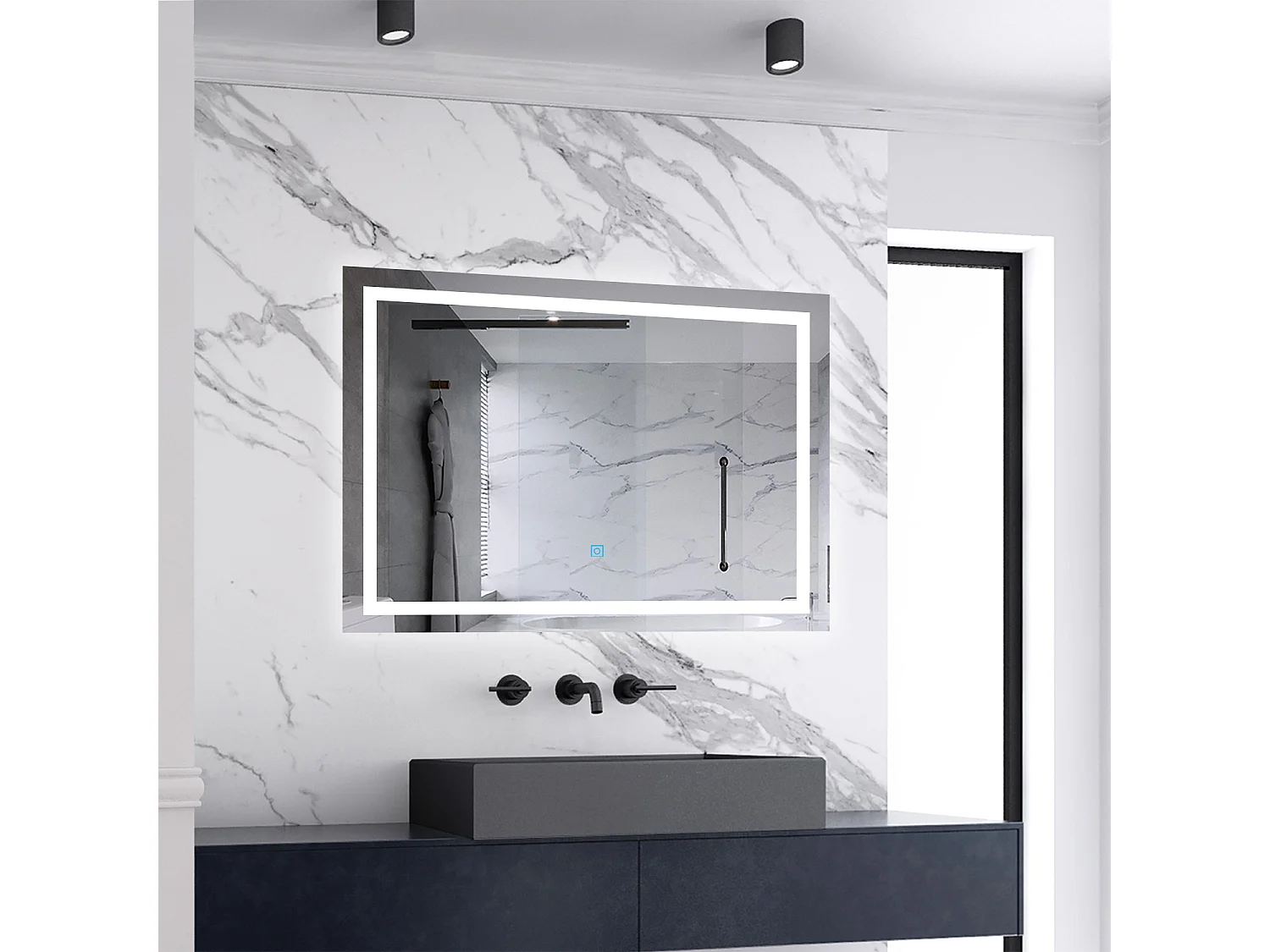 Miroir de salle de bain lumineux L.80 x H.60 cm avec Dimmable + Mémoire + D'arrêt automatique, Miroir LED Mural