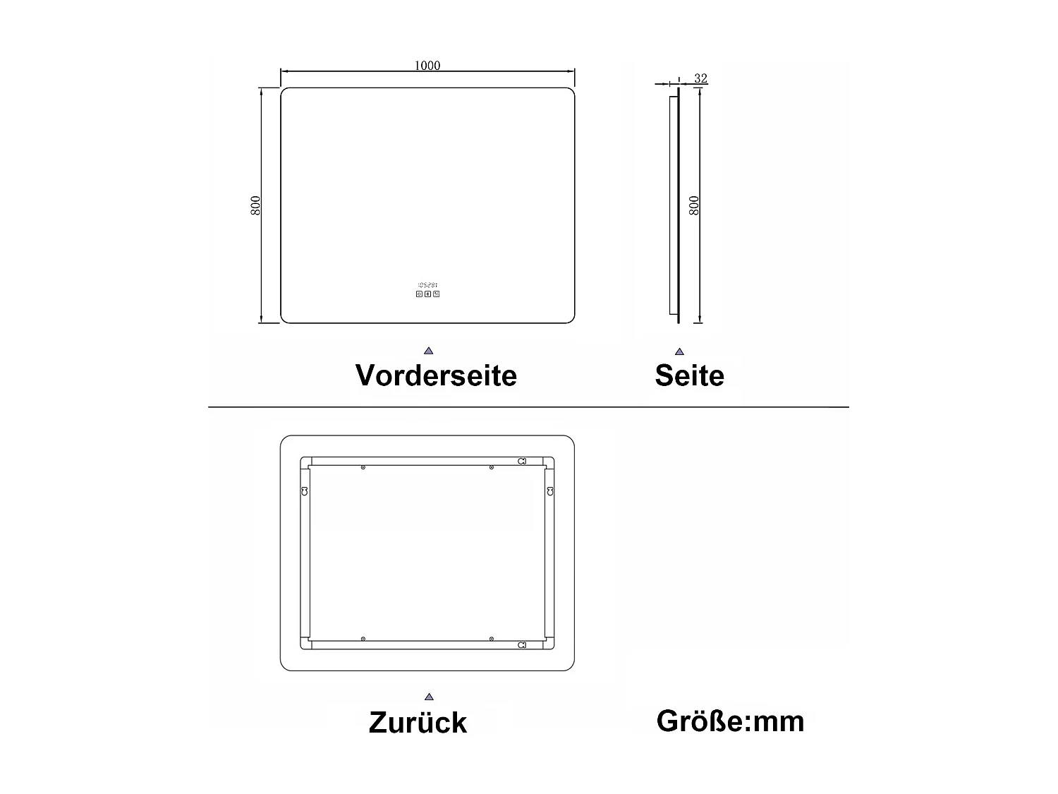 AICA LED Badspiegel 100x80cm Bluetooth Uhr Anti-Beschlag 3 Lichfarbe Dimmbar Memory-Funktion