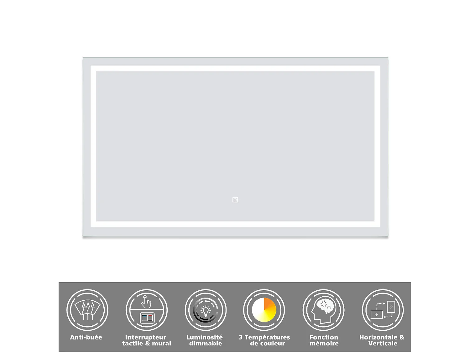 Miroir de salle de bain lumineux L.100 x H.80 cm avec Anti-Buée + 3 Couleurs + Dimmable, Miroir LED Mural