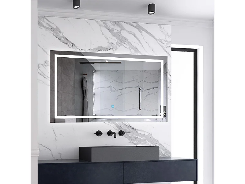 Miroir de salle de bain lumineux L.100 x H.60 cm avec Anti-Buée + 3 Couleurs + Dimmable, Miroir LED Mural