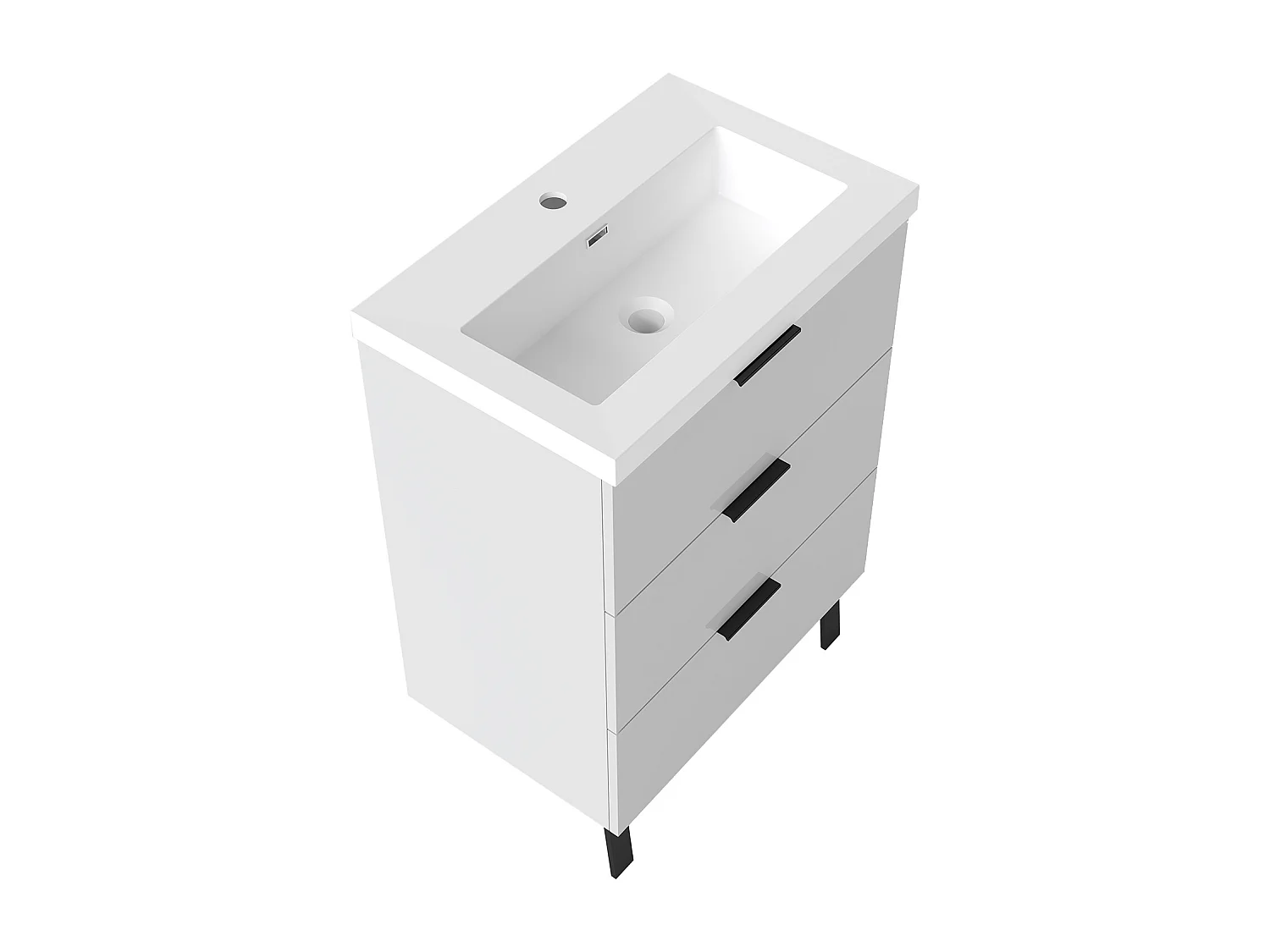 AICA Meuble salle de bain 60cm avec 3 tiroirs + 2 Pieds, Meuble simple vasque, Blanc