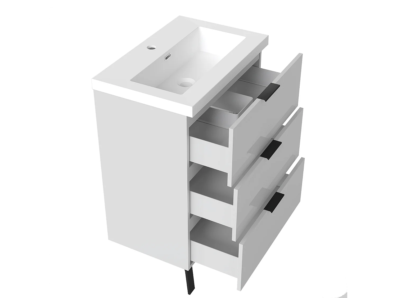 AICA Meuble salle de bain 60cm avec 3 tiroirs + 2 Pieds, Meuble simple vasque, Blanc