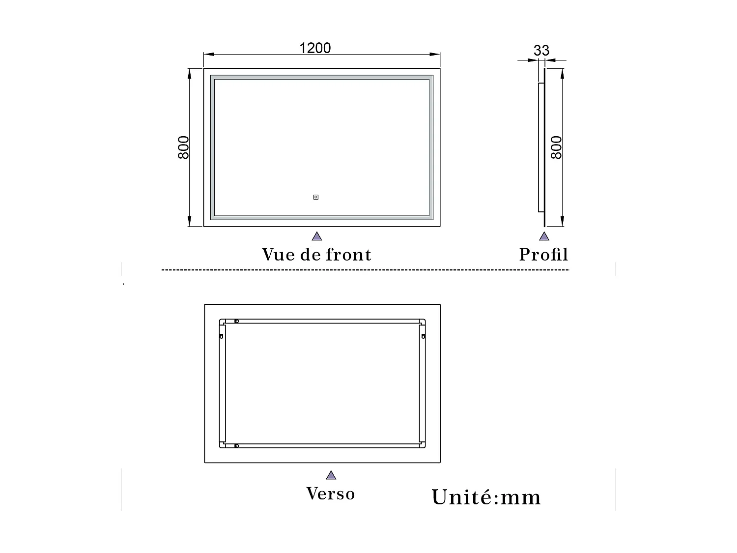 Miroir de salle de bain lumineux L.120 x H.80 cm avec Anti-Buée + 3 Couleurs + Dimmable, Miroir LED Mural