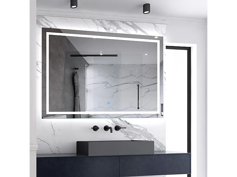 Miroir de salle de bain lumineux L.120 x H.80 cm avec Anti-Buée + 3 Couleurs + Dimmable, Miroir LED Mural