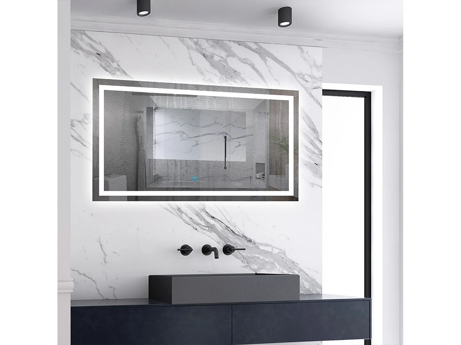 Miroir de salle de bain lumineux L.120 x H.70 cm avec Anti-Buée + 3 Couleurs + Dimmable, Miroir LED Mural