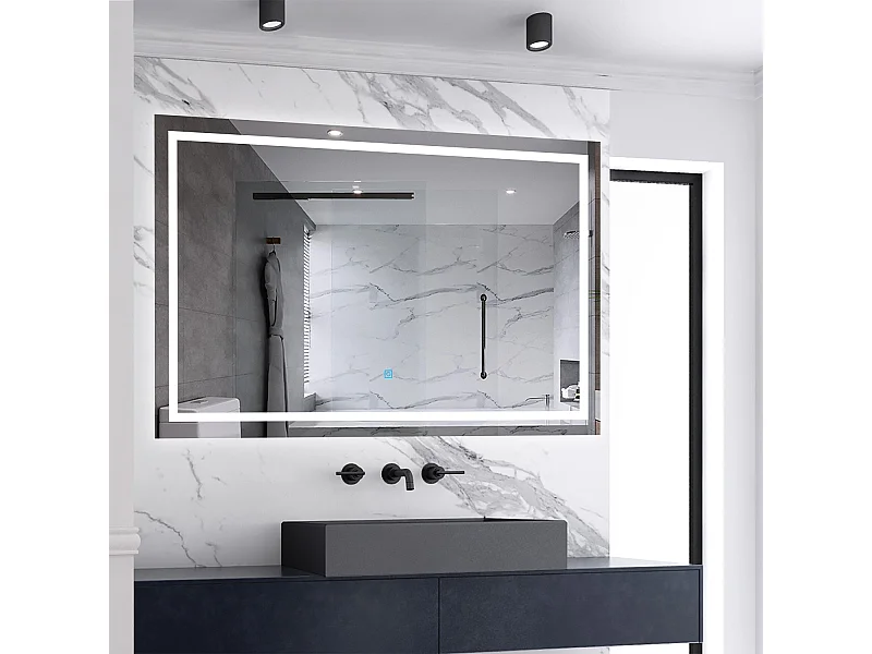 Miroir de salle de bain lumineux L.120 x H.70 cm avec Anti-Buée + 3 Couleurs + Dimmable, Miroir LED Mural