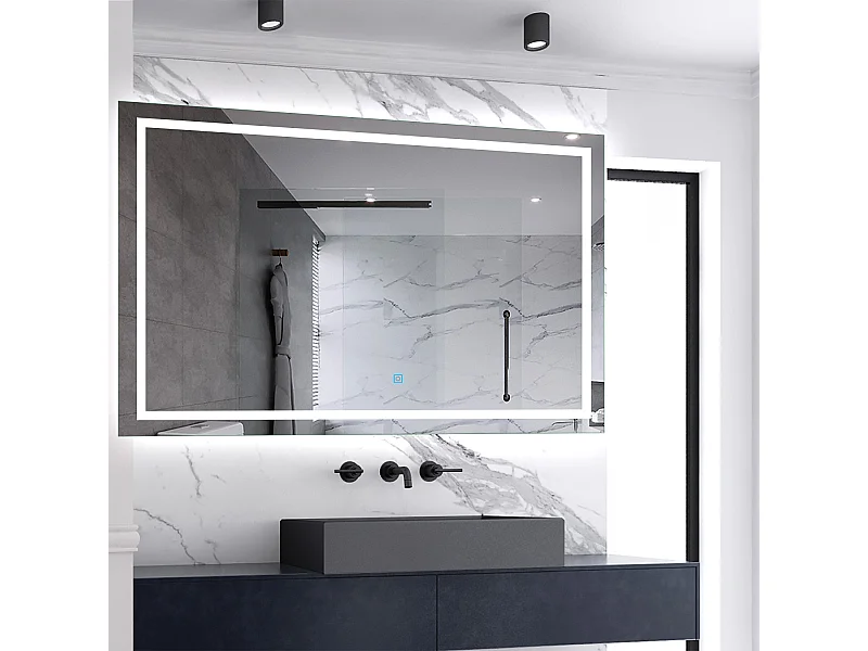 Miroir de salle de bain lumineux L.160 x H.80 cm avec Anti-Buée + 3 Couleurs + Dimmable, Miroir LED Mural