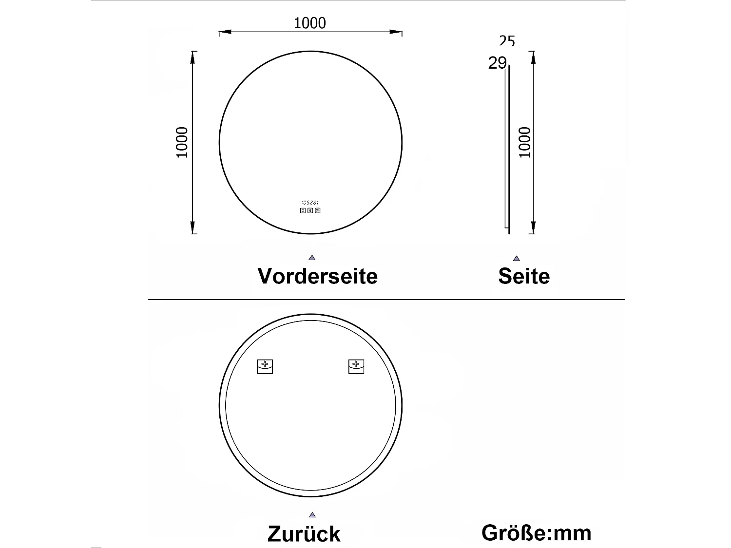 AICA LED Badspiegel Rund 100cm Bluetooth Uhr Anti-Beschlag 3 Lichfarbe Dimmbar Memory-Funktion