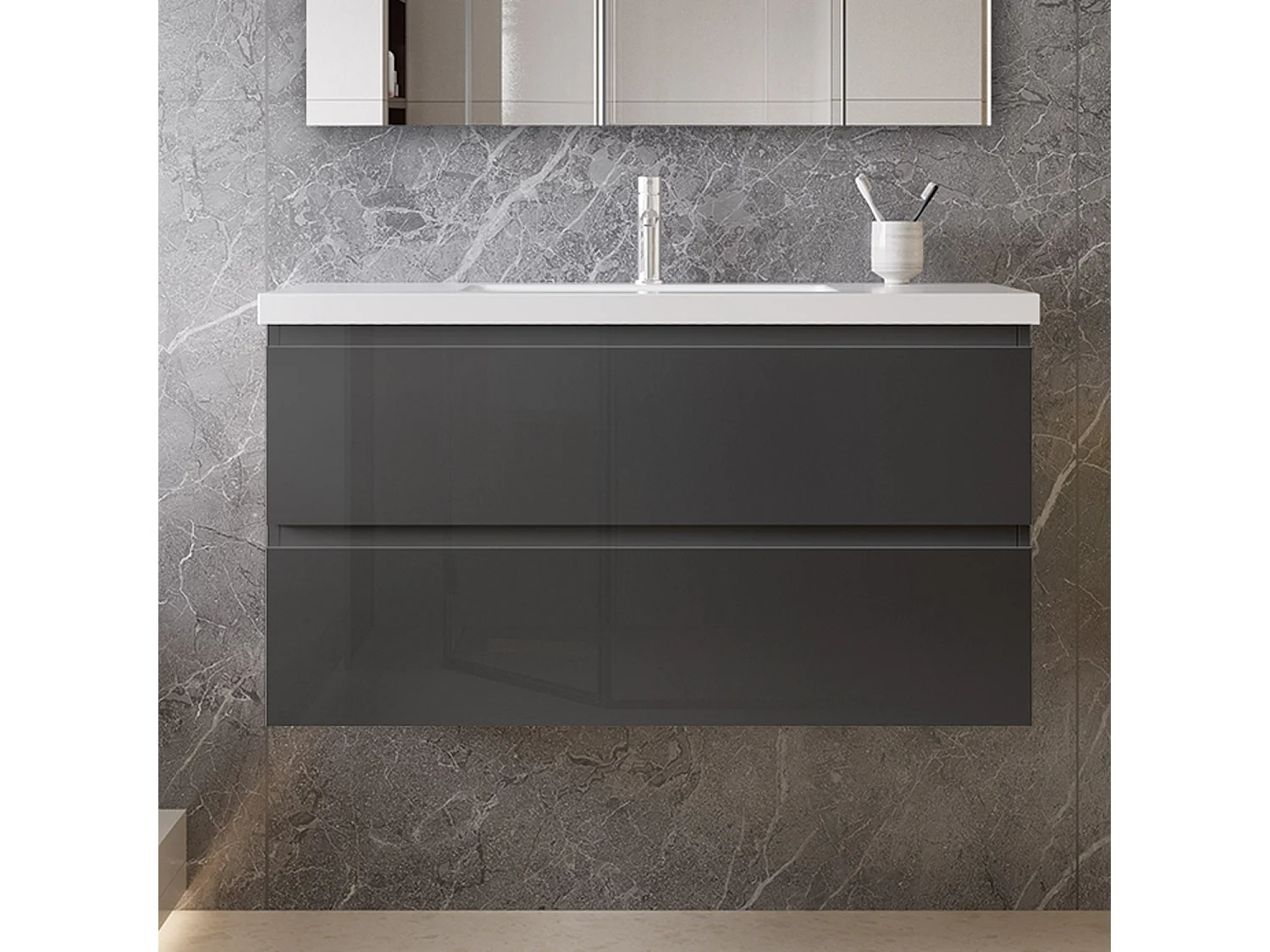 Mobile bagno sospeso con lavabo da incasso 99 cm,bianco,2 cassetti