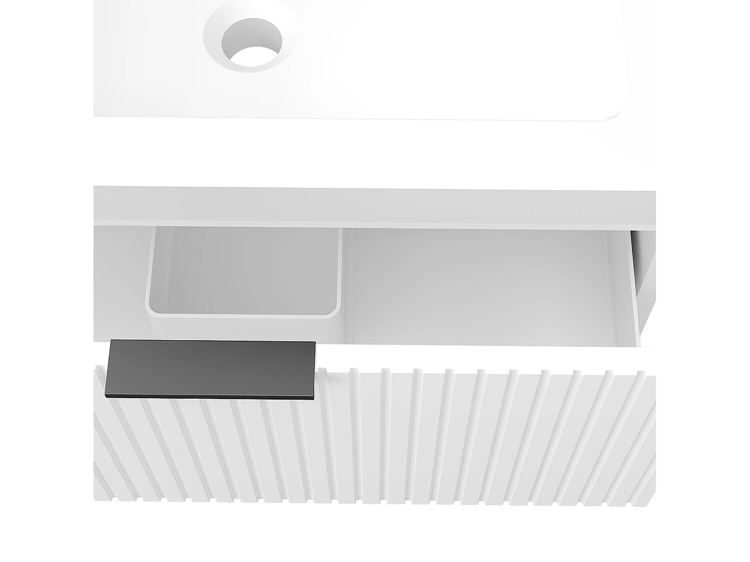 AICA Badmöbel 60cm Dickes Keramik Waschtisch mit Unterschrank hängend - Streifenoptik - Matt Weiß