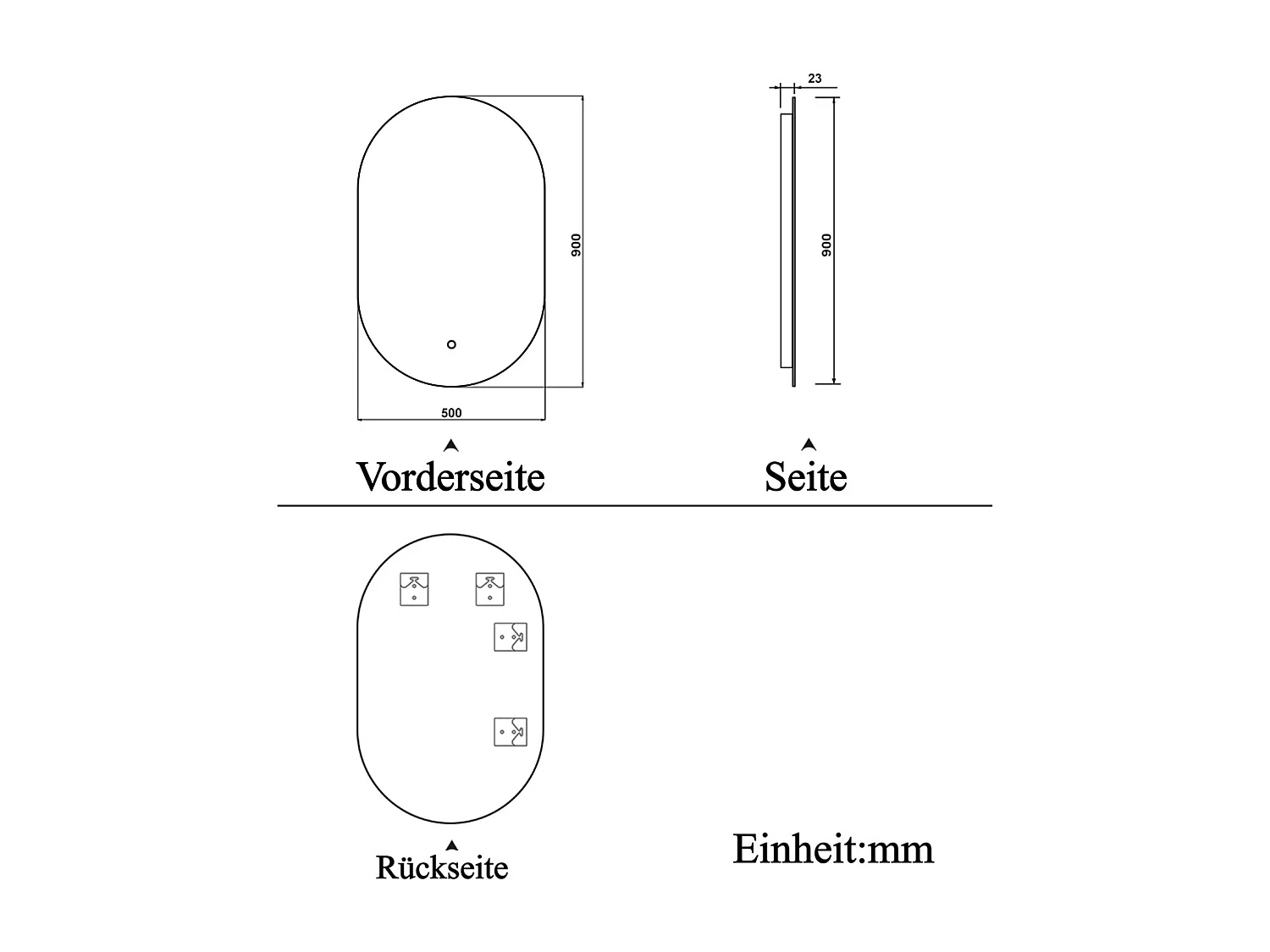 AICA LED Badspiegel 50x90cm mit Kaltweiß Dimmbar Memory-Funktion - LED Hinterbeleuchtung - Oval