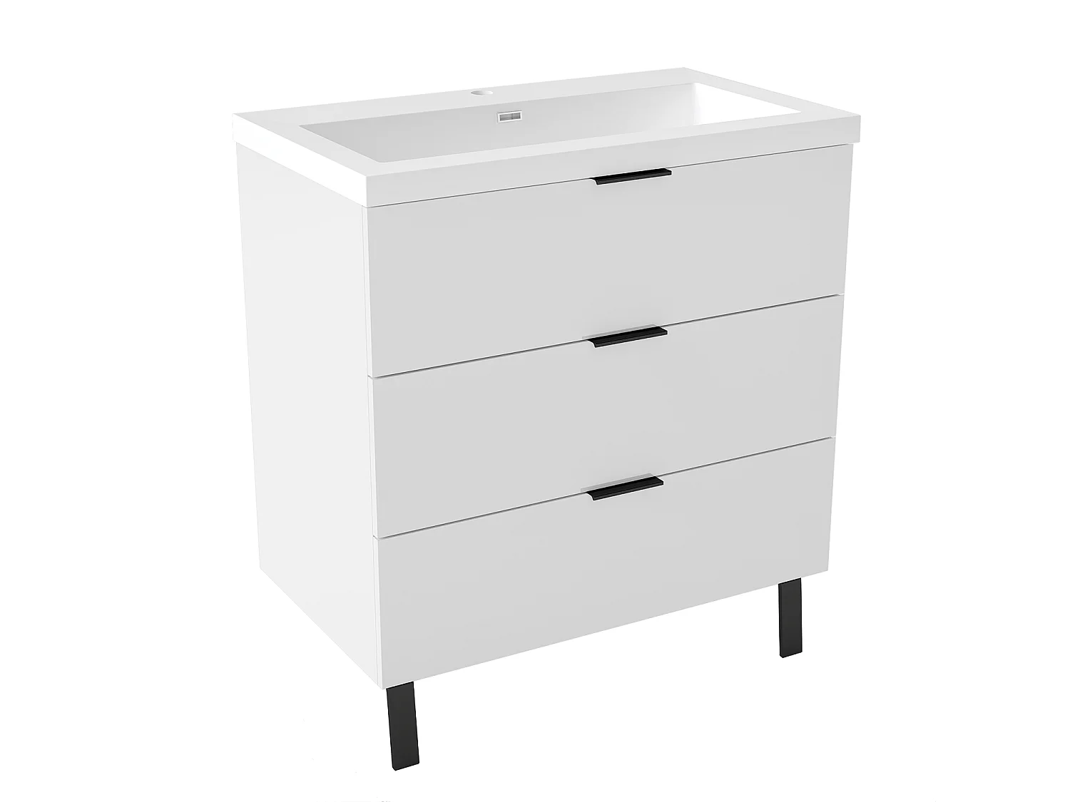 AICA Meuble salle de bain 80cm avec 3 tiroirs + 2 Pieds, Meuble simple vasque, Blanc