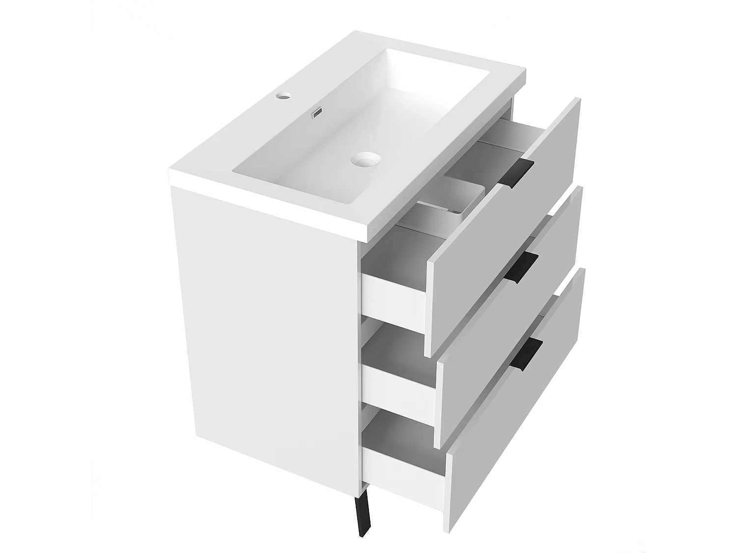 AICA Meuble salle de bain 80cm avec 3 tiroirs + 2 Pieds, Meuble simple vasque, Blanc