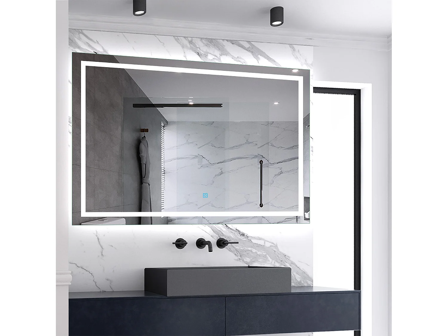 Miroir de salle de bain lumineux L.140 x H.80 cm avec Dimmable + Mémoire + D'arrêt automatique, Miroir LED Mural