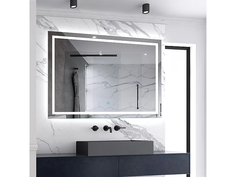 Miroir de salle de bain lumineux L.100 x H.80 cm avec Dimmable + Mémoire + D'arrêt automatique, Miroir LED Mural