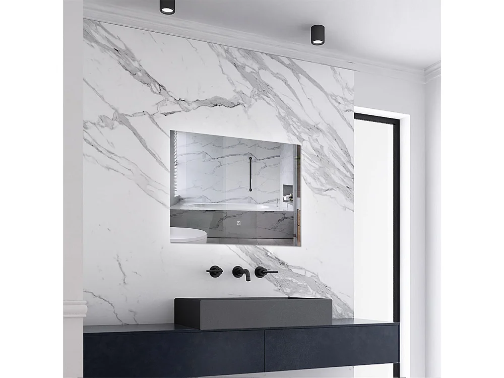 AICA LED Badspiegel 80x60cm mit Kaltweiß Dimmbar Memory-Funktion - LED Hinterbeleuchtung - Rechteck