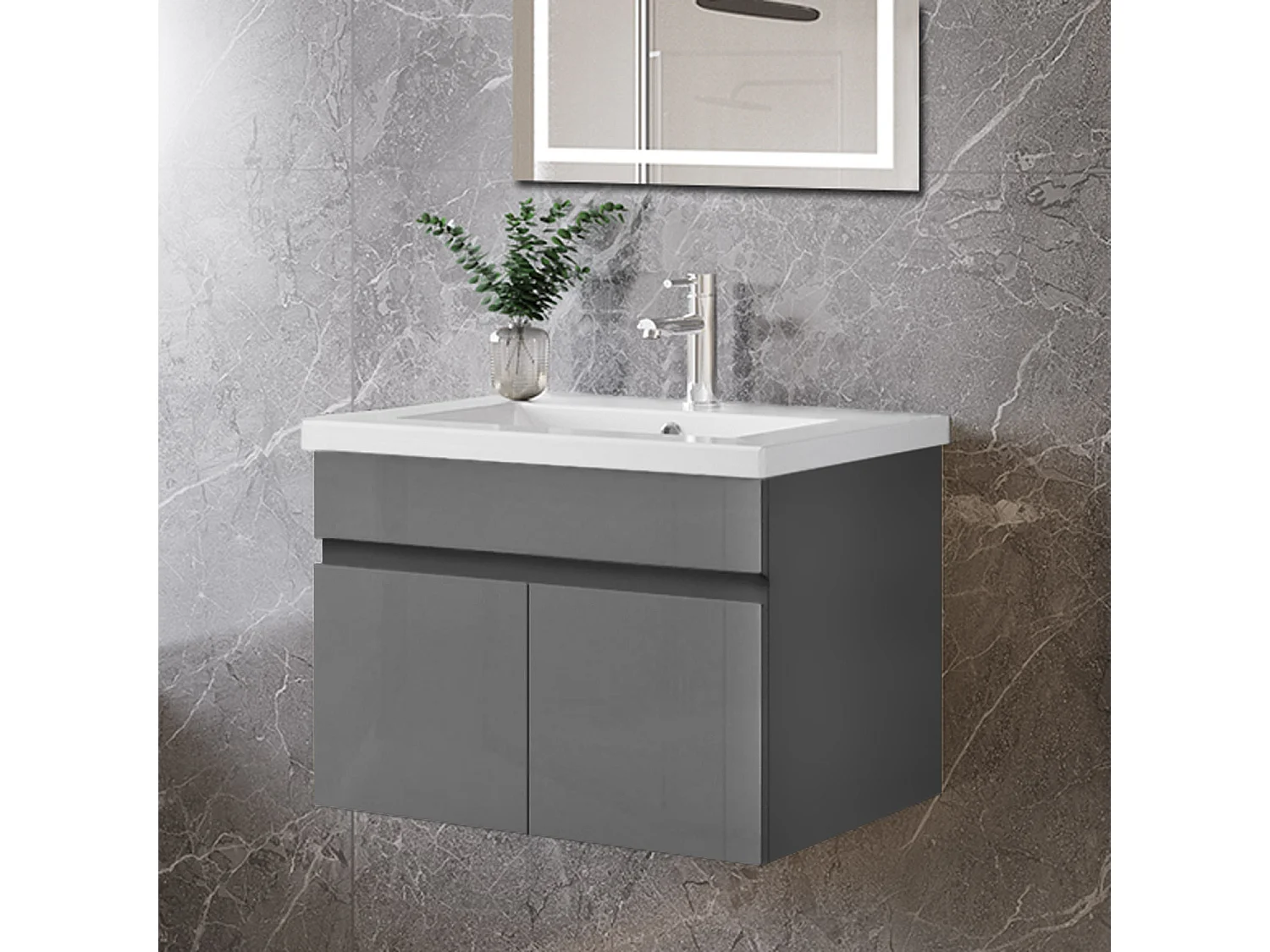 Mobile bagno sospeso con lavabo da incasso 59 cm,bianco, 2 ante.