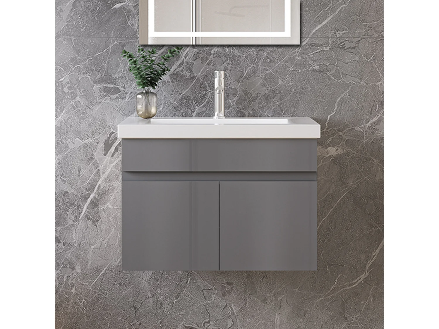 Mobile bagno sospeso con lavabo da incasso 59 cm,bianco, 2 ante.