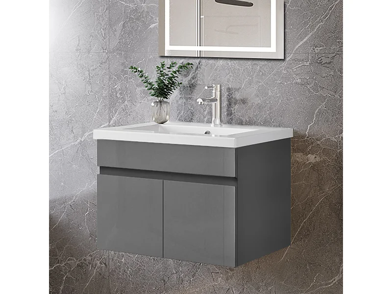Mobile bagno sospeso con lavabo da incasso 59 cm,bianco, 2 ante.