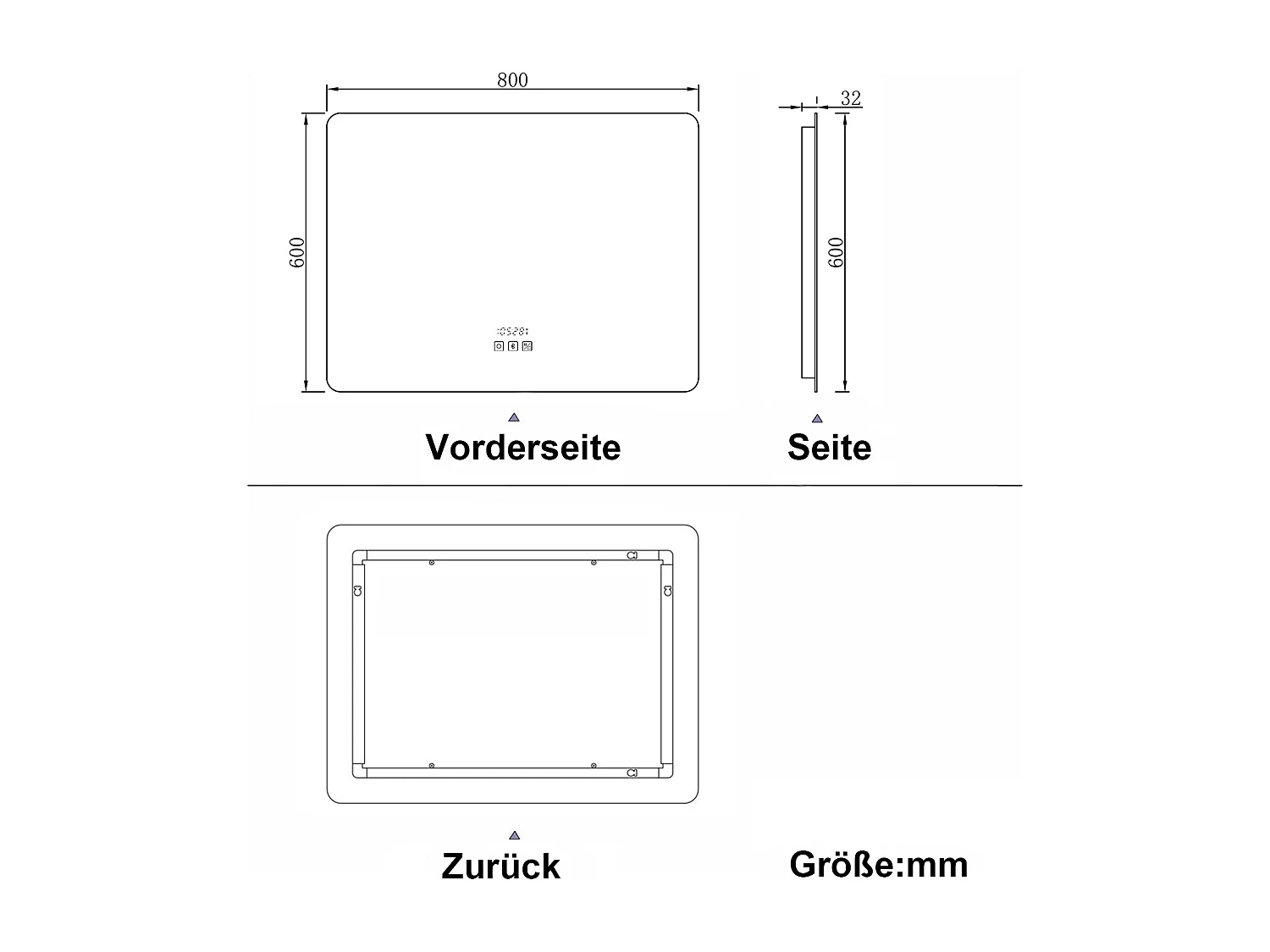 AICA LED Badspiegel 80x60cm Bluetooth Uhr Anti-Beschlag 3 Lichfarbe Dimmbar Memory-Funktion