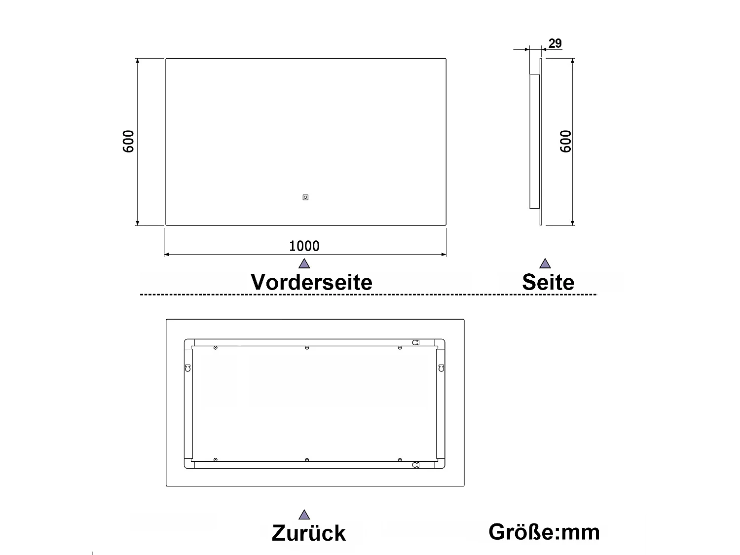 AICA LED Badspiegel 100x60cm mit Kaltweiß Dimmbar Memory-Funktion - LED Hinterbeleuchtung - Rechteck
