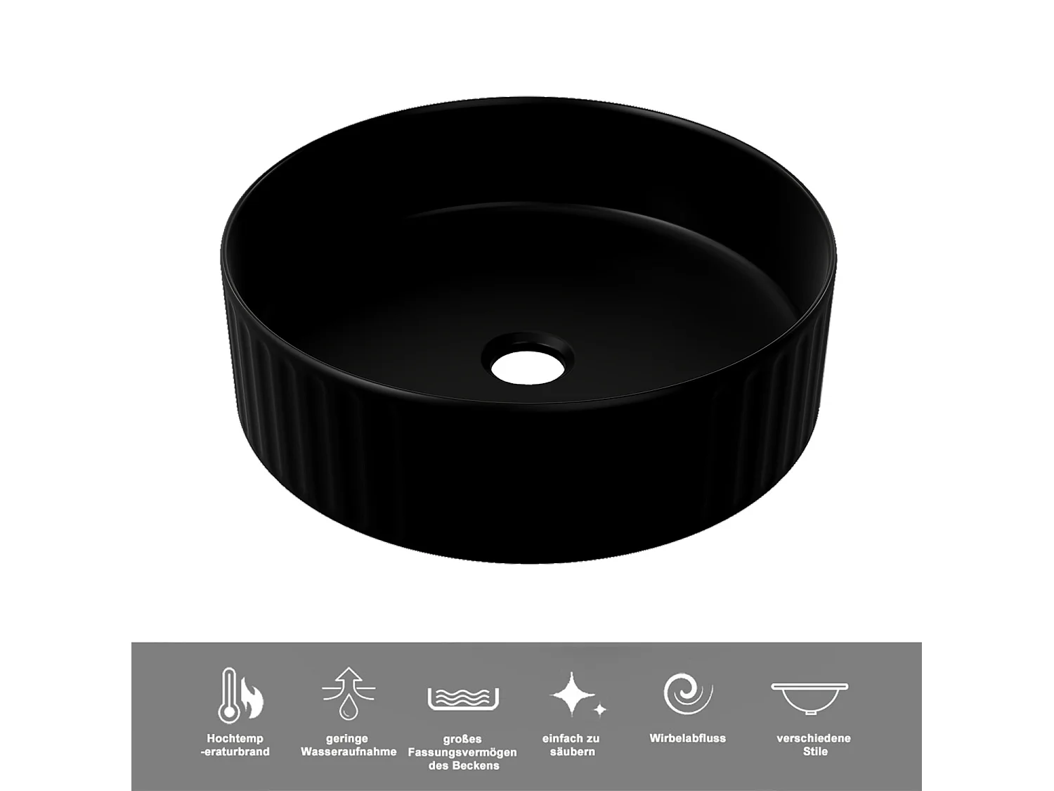 AICA Badezimmerschrank hängend mit gestreiftes Aufsatzwaschbecken - 80cm - Eiche/Dunkelgrau